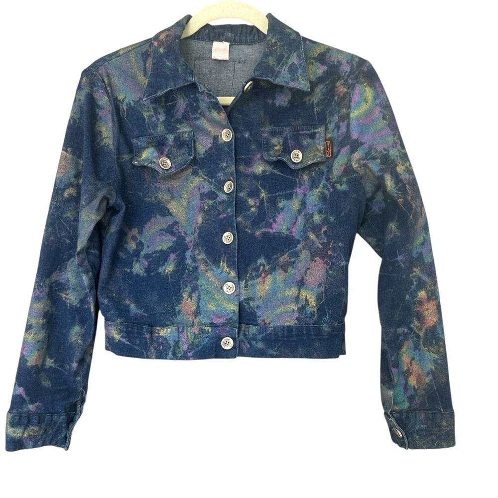 Grace in LA Denim Jacket Artsy Colorful Shimmery Youth XL Made in USA